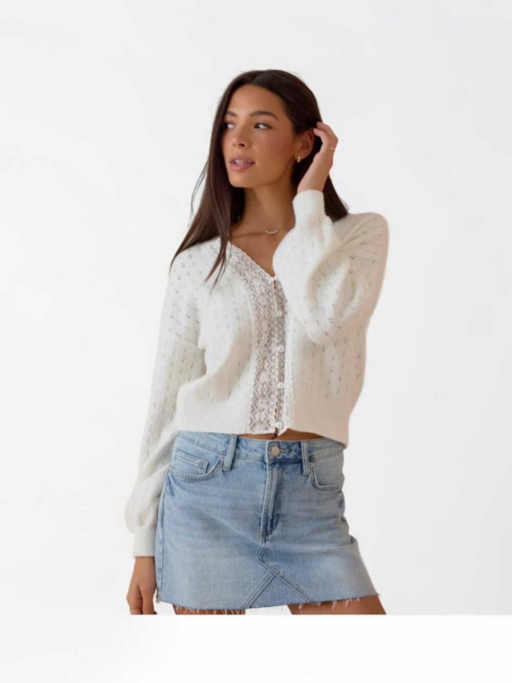 Altar'd State Cosette Lace Pointelle Cardigan - Ivory - Size Medium